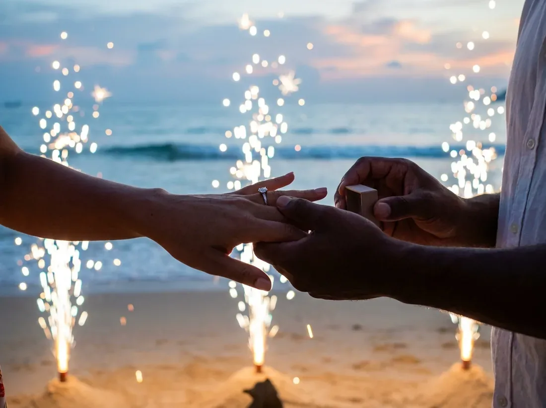 Close-up detail of a cold sparklers fountain proposal night couple celebration in Phuket