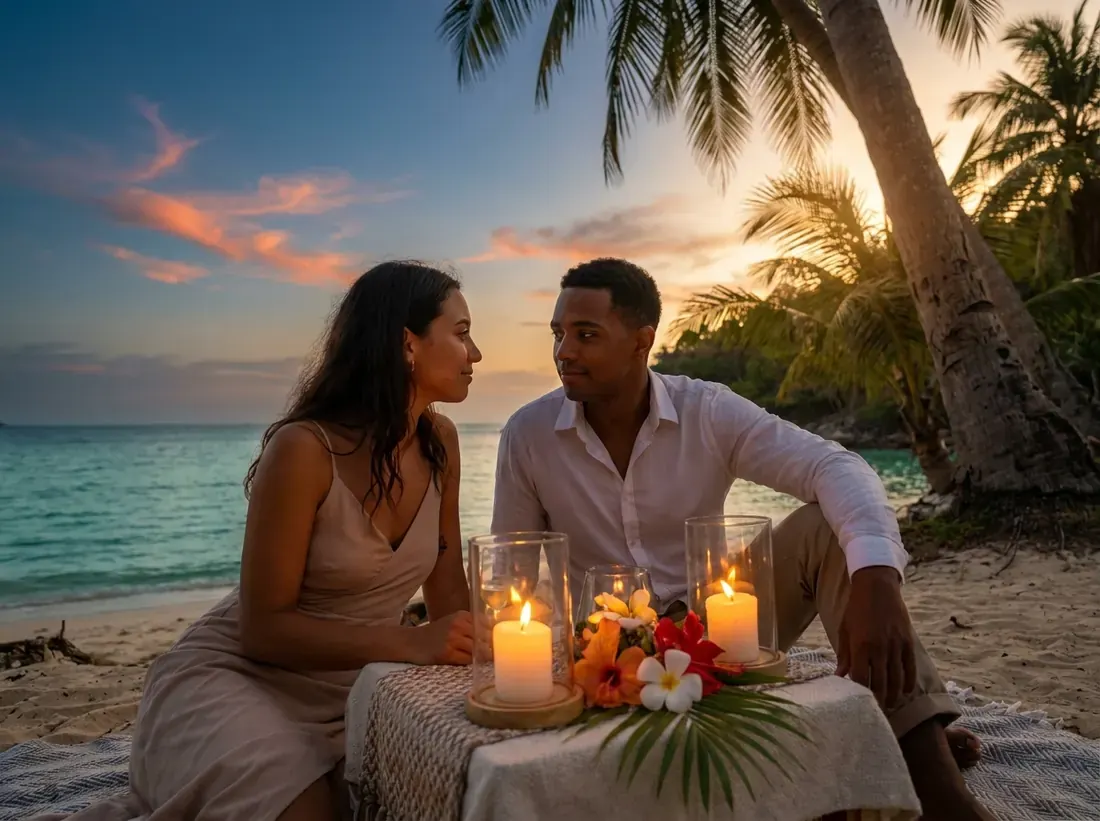 Candle-lit setup for a best beaches couples phuket freedom banana secluded in Phuket