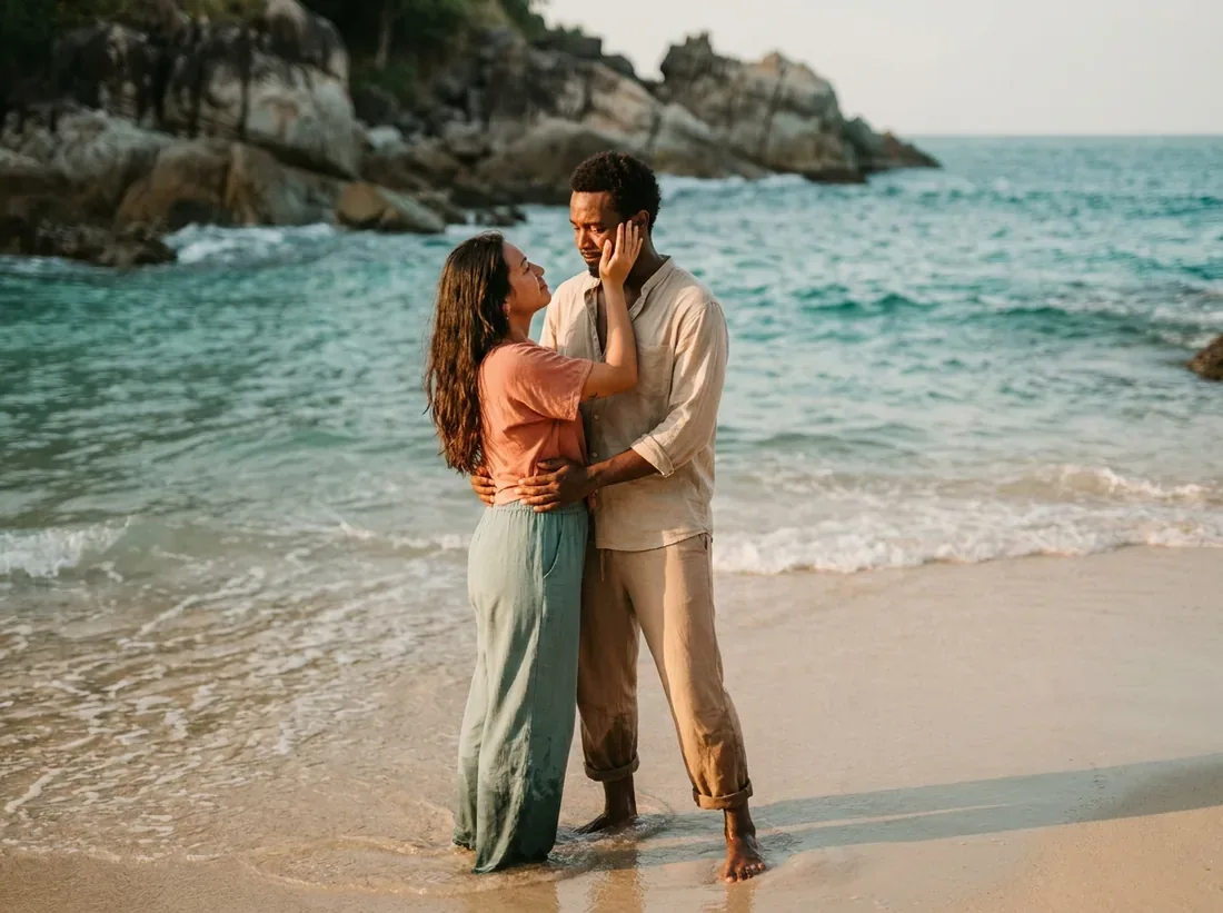Couple during a best beaches couples phuket freedom banana secluded in Phuket