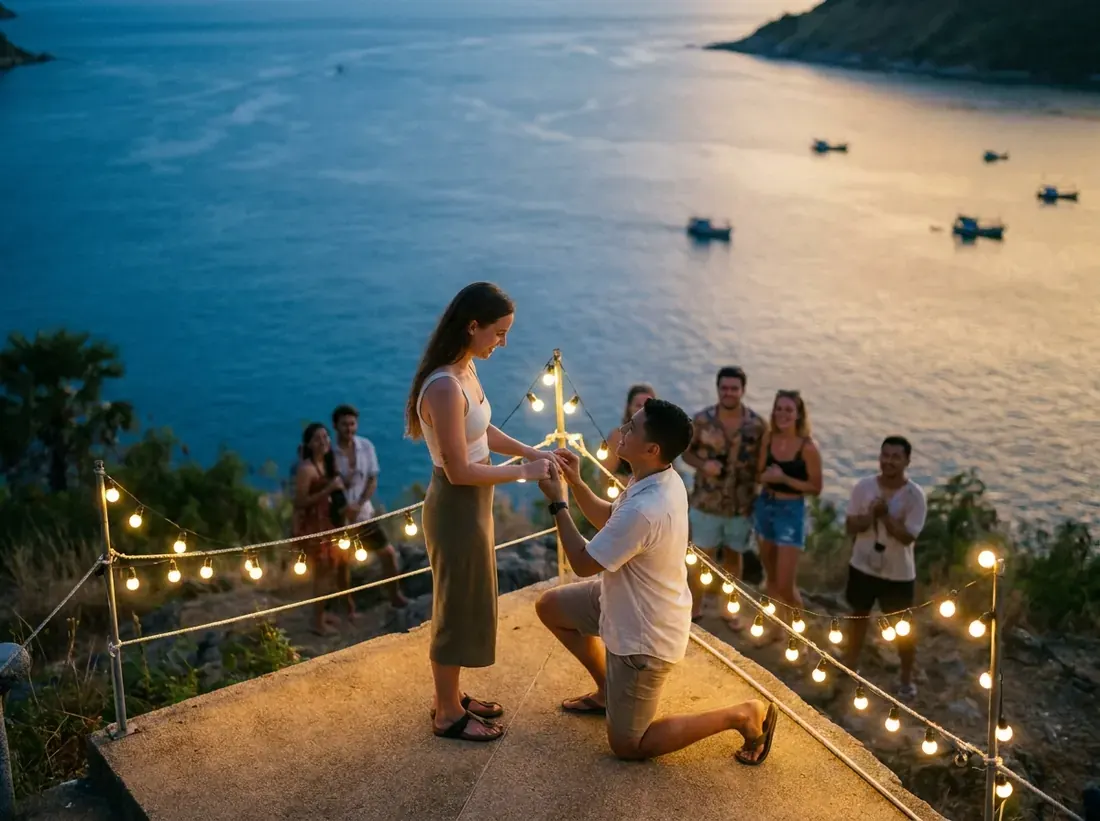 Evening best places propose phuket viewpoint aerial sunset in Phuket at blue hour