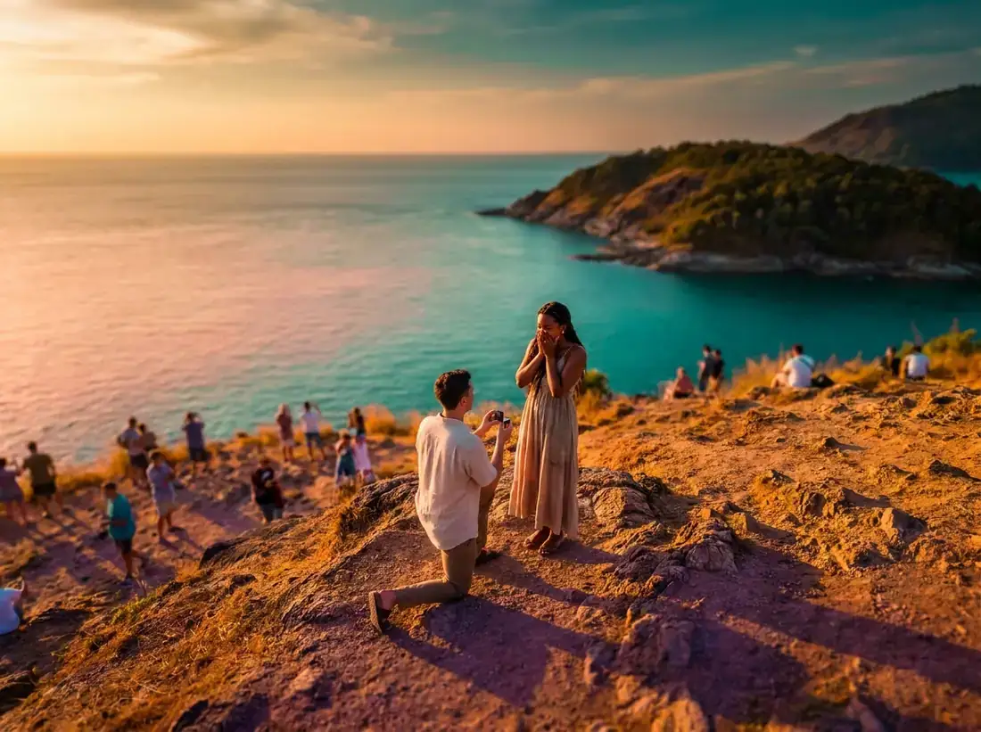 Portrait of a best places propose phuket viewpoint aerial sunset in Phuket