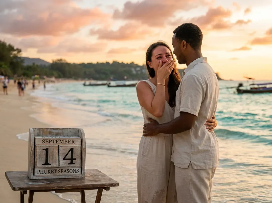 Couple during a phuket seasons weather beach sunset couple calendar in Phuket