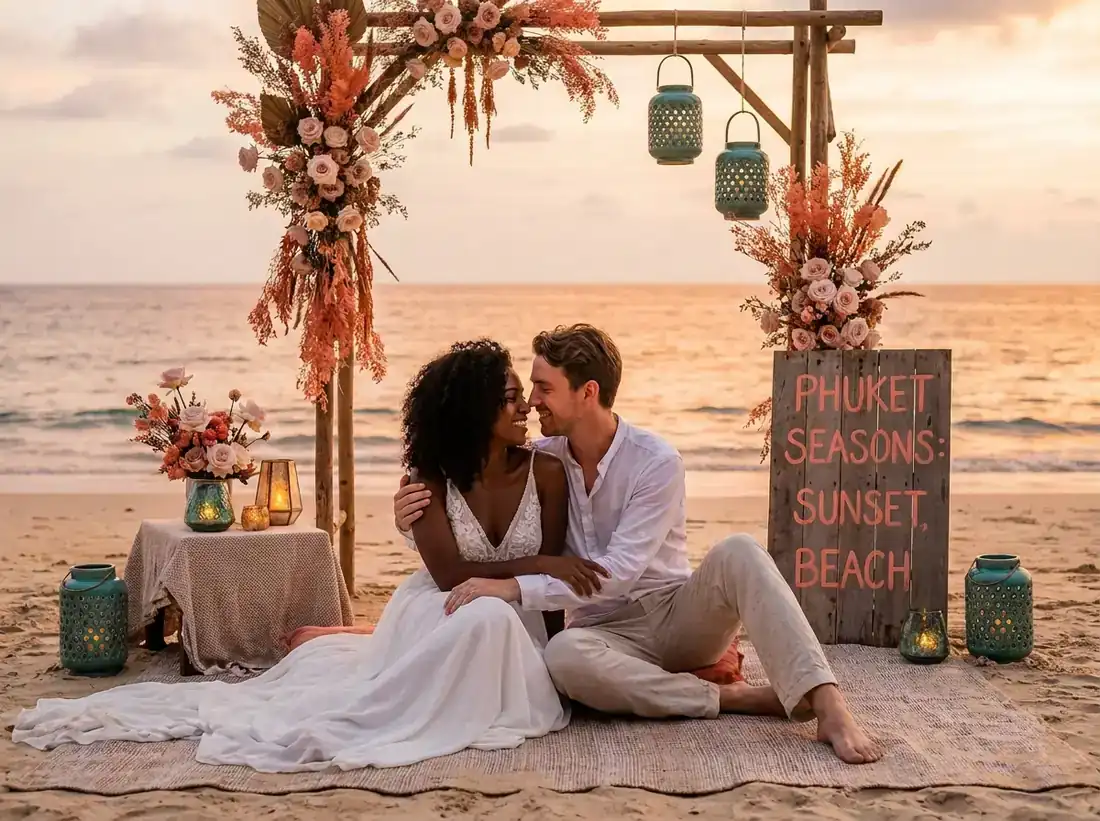 Styled decor for a phuket seasons weather beach sunset couple calendar in Phuket