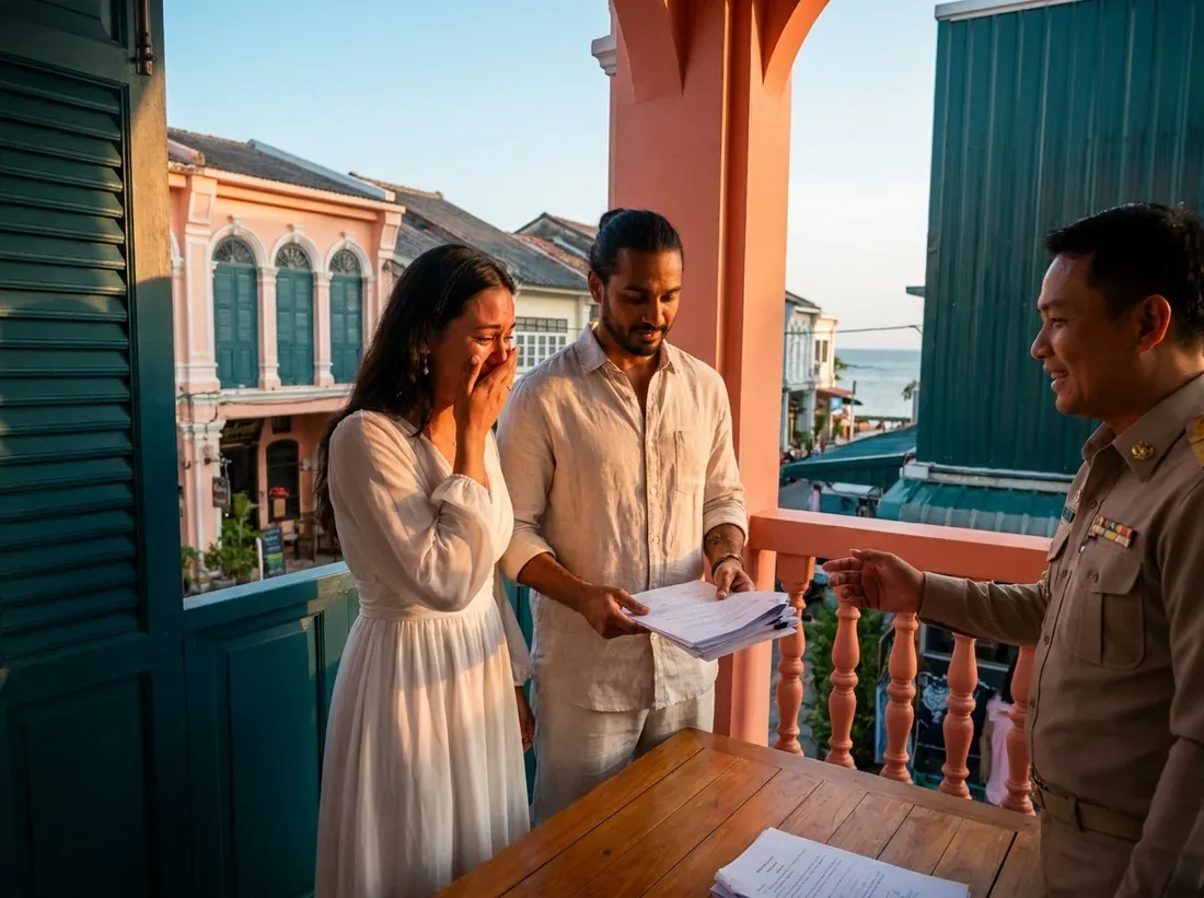 Couple during a thailand marriage legal documents embassy couple official in Phuket