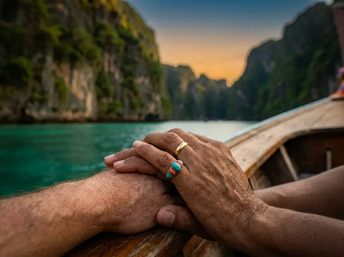 Close-up detail of a phang nga bay james bond cliffs private boat lagoon aerial in Phuket