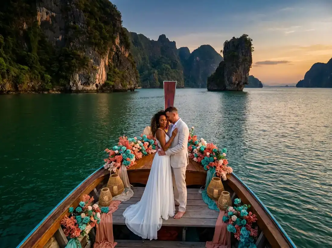 Styled decor for a phang nga bay james bond cliffs private boat lagoon aerial in Phuket