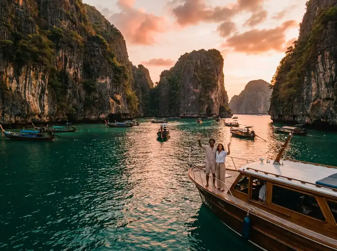 Aerial view of Phang Nga Bay, Thailand for a phang nga bay james bond cliffs private boat lagoon aerial