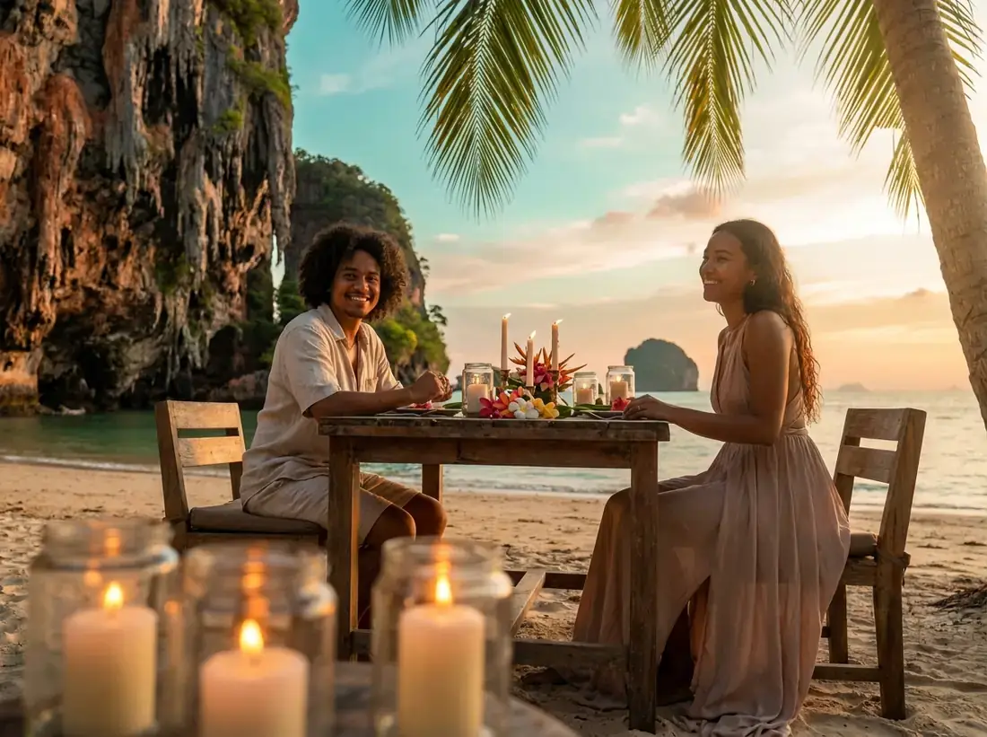 Candle-lit setup for a phuket bali comparison tropical beach cliffs couple in Phuket