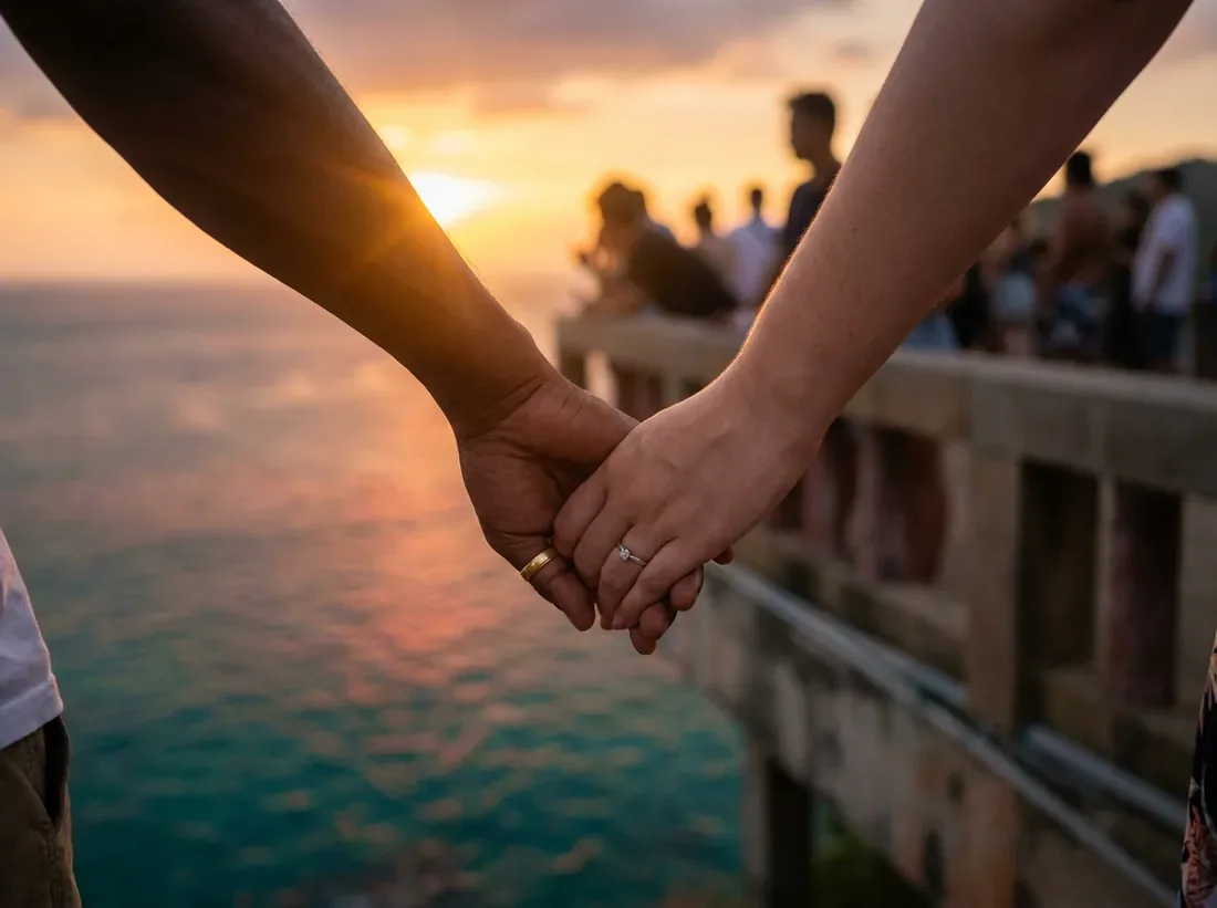 Close-up detail of a promthep cape phuket sunset viewpoint crowd andaman in Phuket
