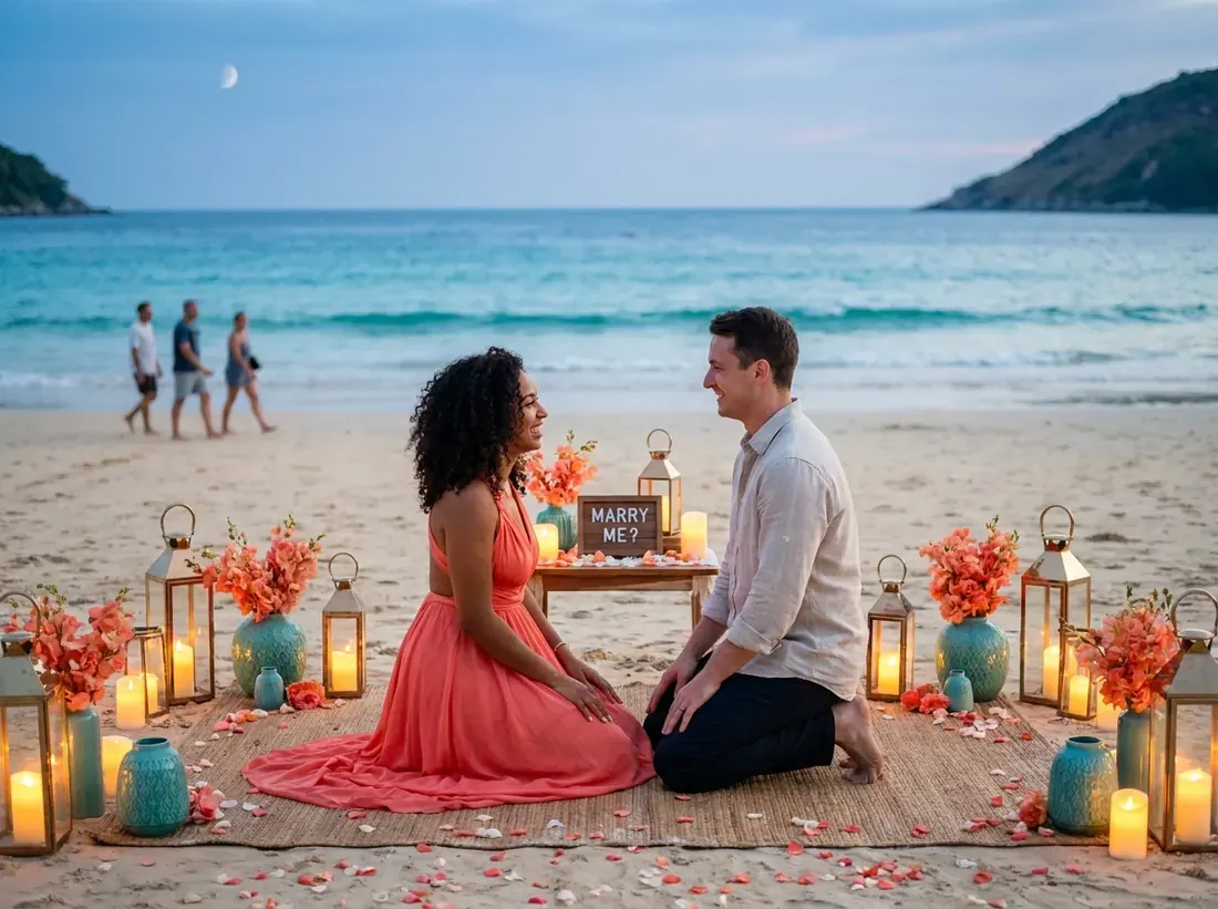 Styled decor for a proposal cost budget phuket beach setup candles in Phuket