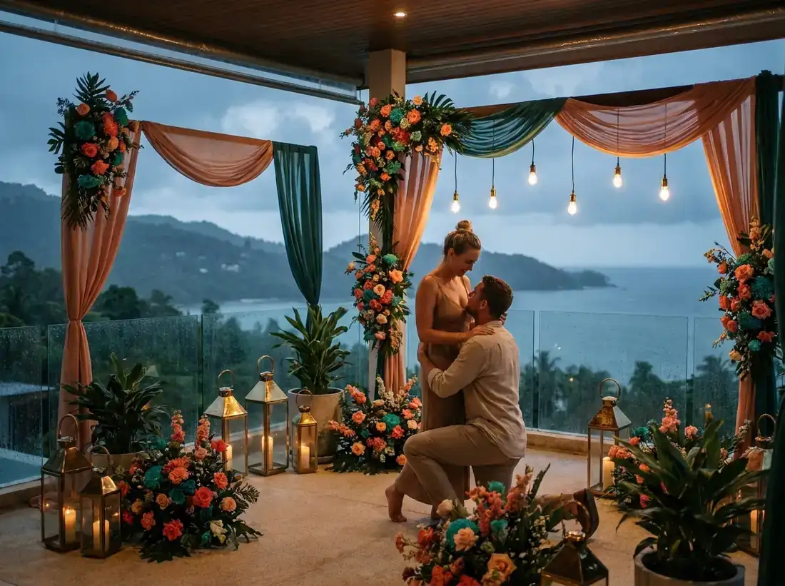 Styled decor for a rainy season phuket covered villa proposal moody romantic in Phuket