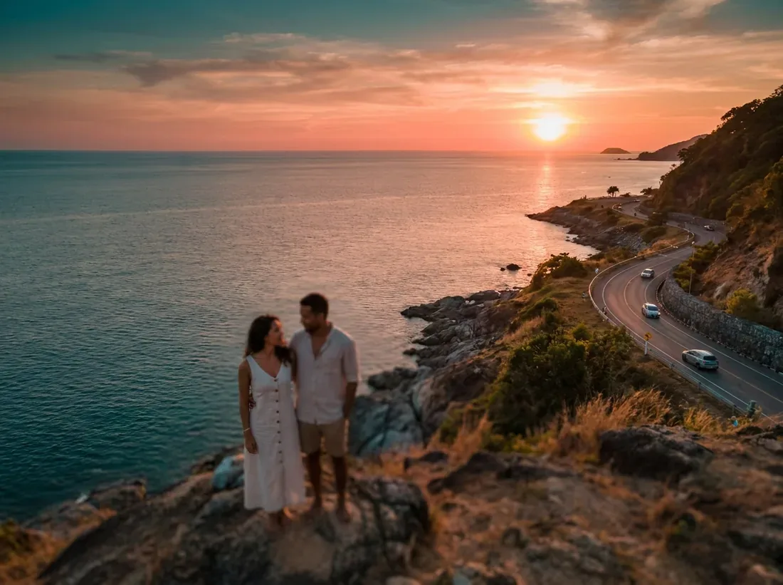 Aerial view of Promthep Cape, Phuket, Thailand for a phuket sunset golden hour promthep cape andaman sea