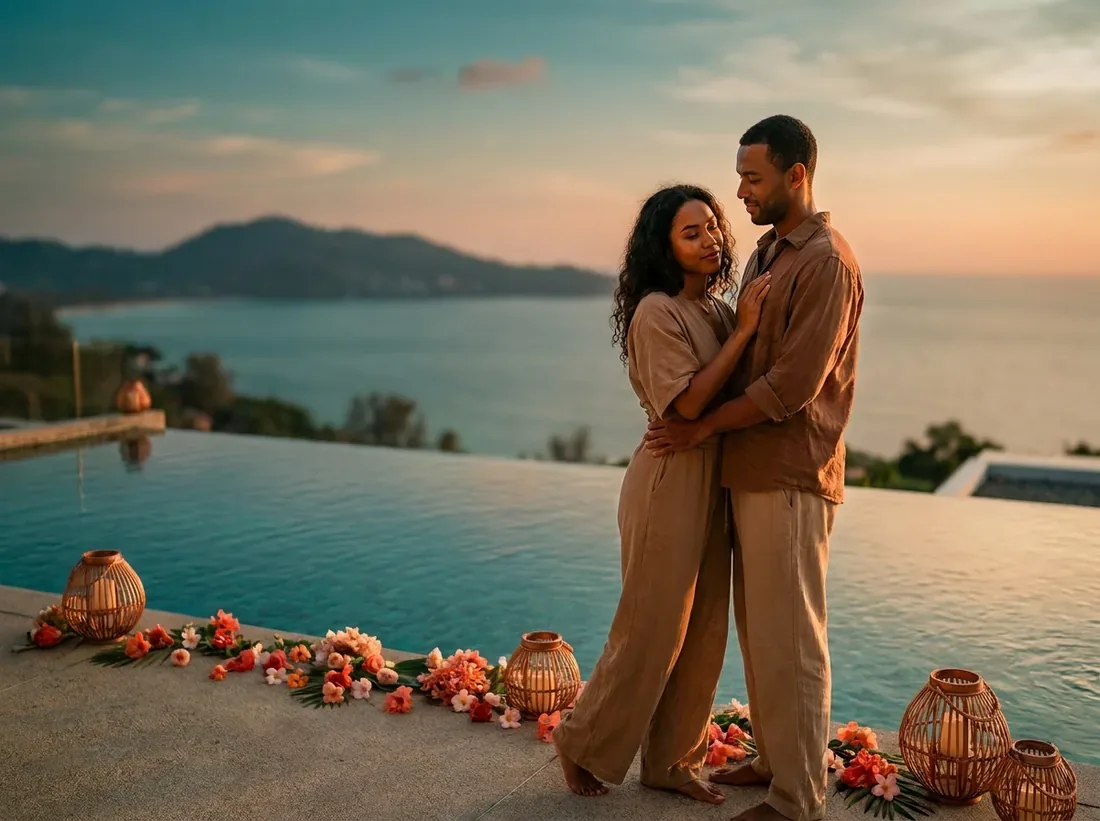 Styled decor for a luxury private villa infinity pool ocean view phuket couple in Phuket