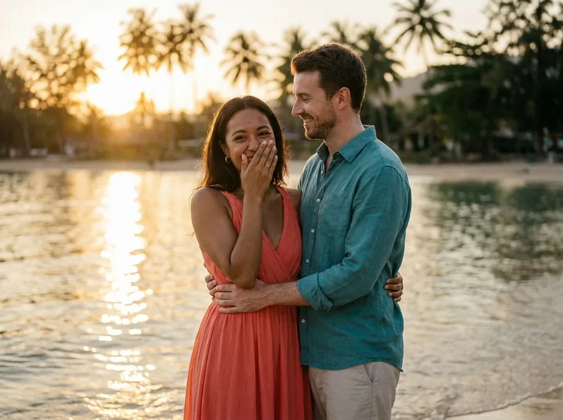 Couple during a couple outfit beach photoshoot style what to wear phuket in Phuket