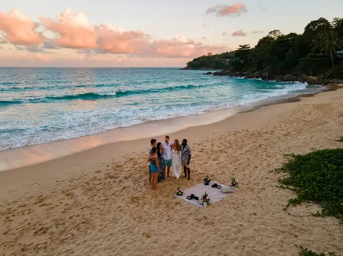 Aerial view of Kata Beach, Phuket, Thailand for a proposal planning team portrait phuket real people beach
