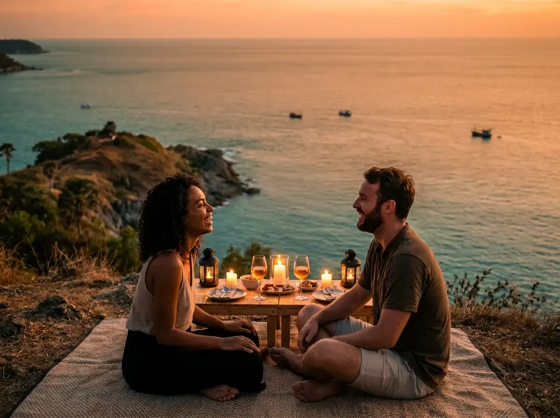 Candle-lit setup for a phuket sunset coastline romantic blog hero in Phuket