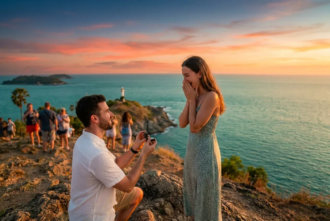 Sunset Proposal at Promthep Cape — James & Olivia at Promthep Cape, Phuket, Thailand