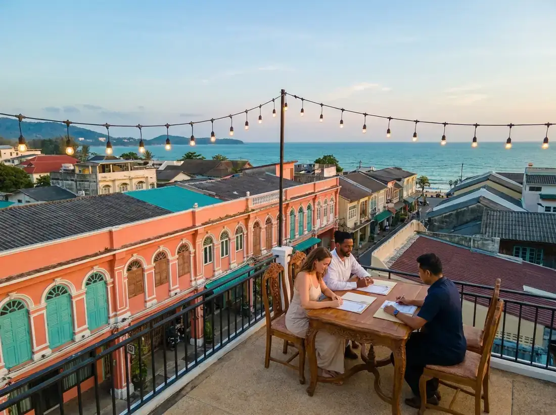 Aerial view of Phuket Old Town, Thailand for a thailand marriage documents paperwork couple official