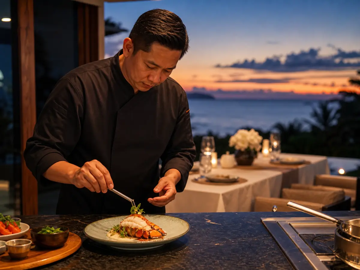Private chef preparing a romantic villa dinner in Phuket